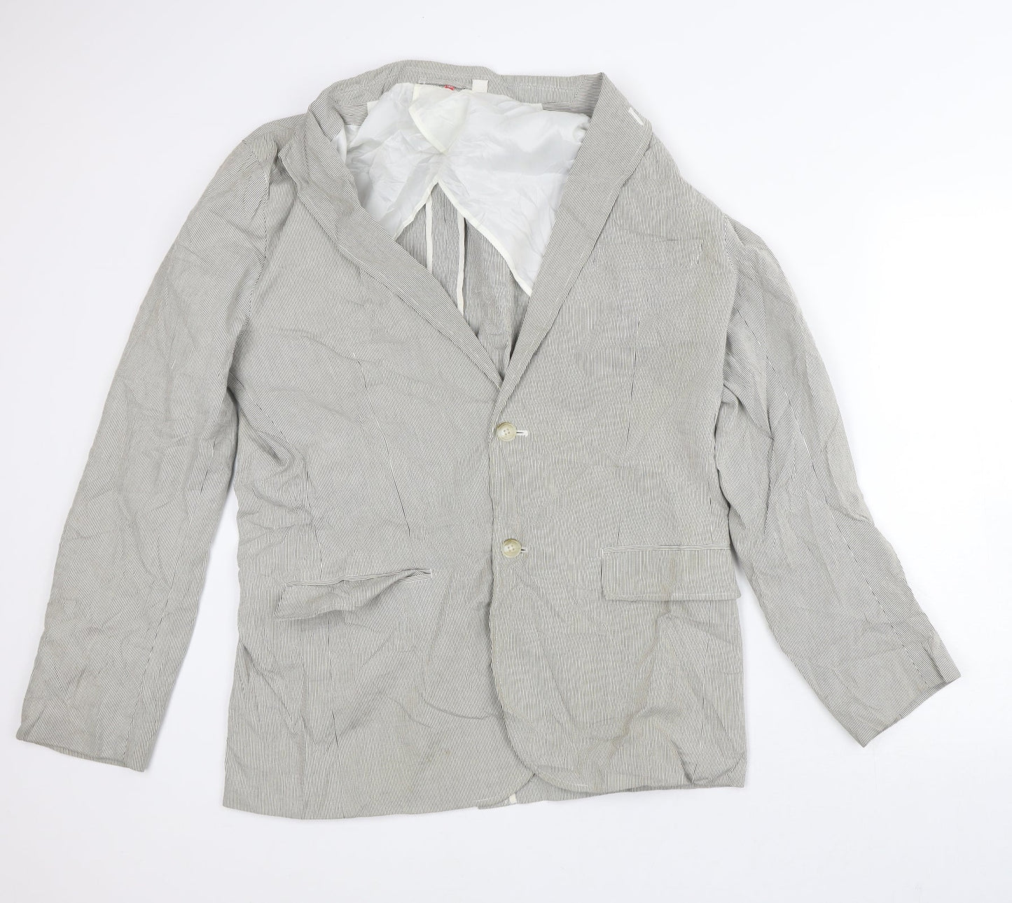 Preworn Womens Beige Striped  Jacket Blazer Size L