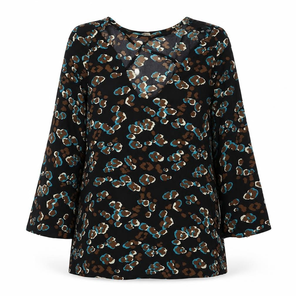 Missguided Womens Black Geometric Polyester Tunic Blouse Size 14 V-Neck