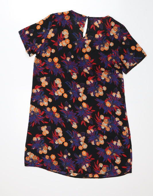 Boohoo Womens Black Floral Polyester A-Line  Size 12  Round Neck