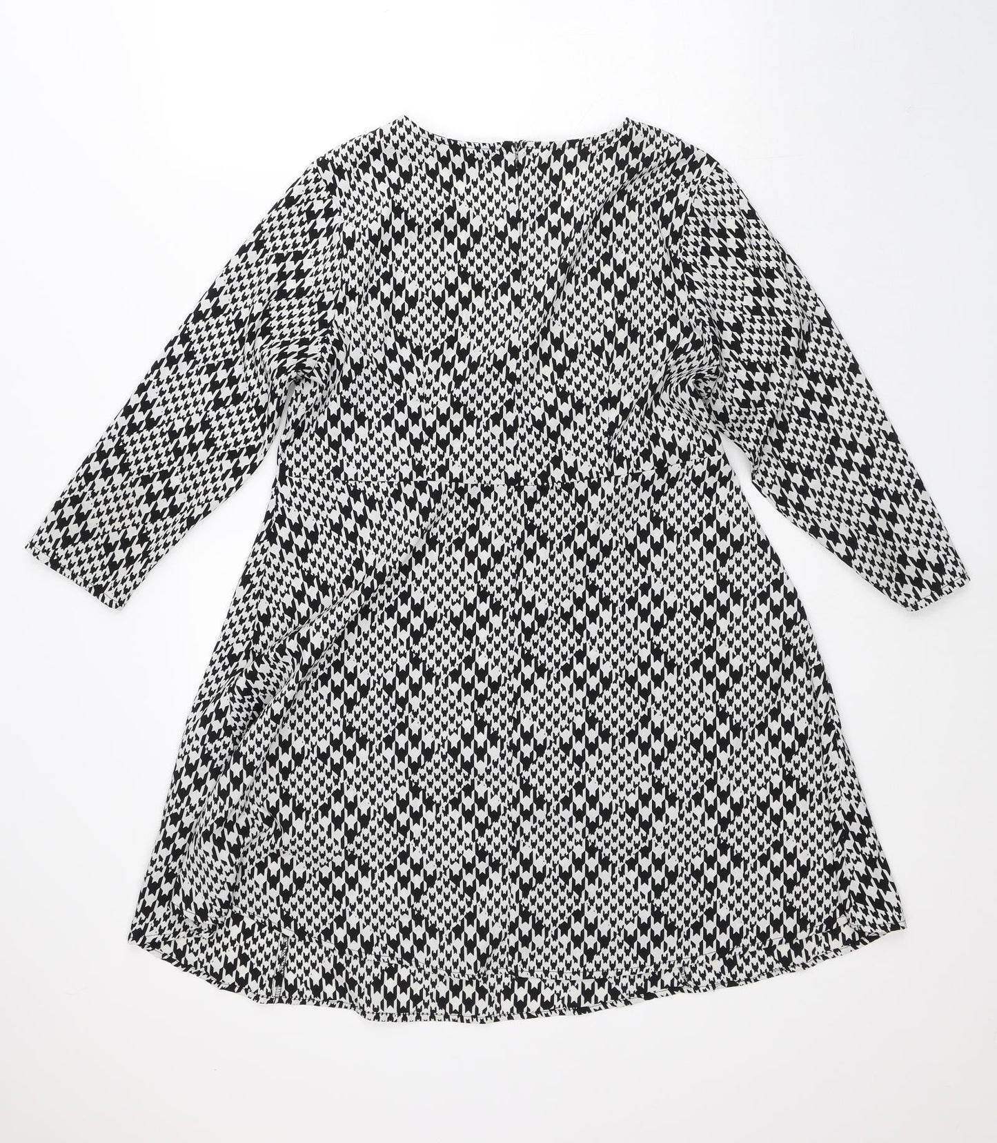 New Look Womens White Geometric Polyester A-Line  Size 12  Round Neck