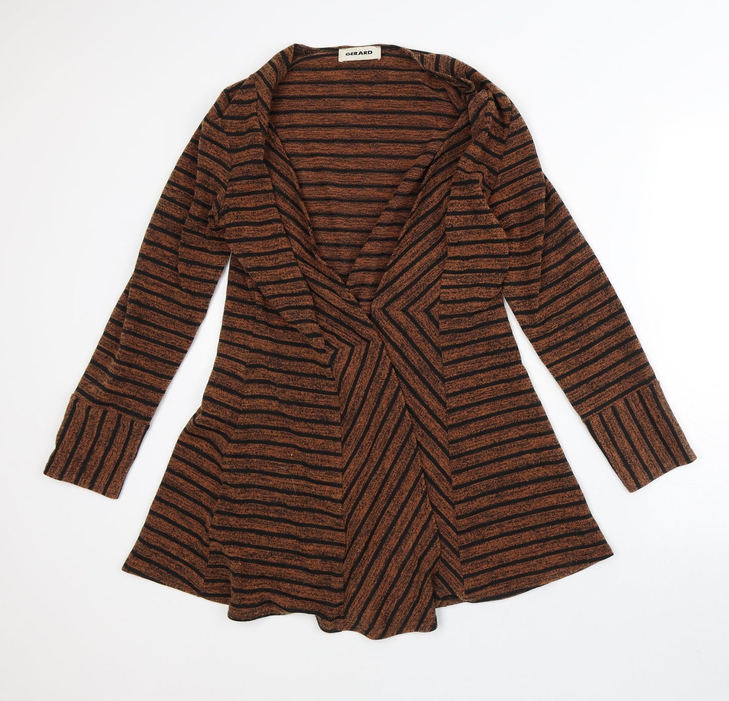 Gerard Womens Orange Round Neck Striped Polyester Cardigan Jumper Size M