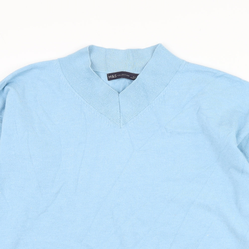 Marks and Spencer Womens Blue V-Neck  Viscose Pullover Jumper Size S