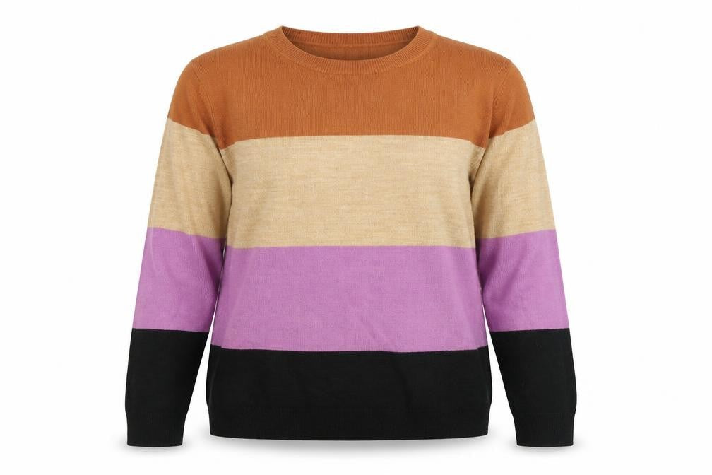 Marks and Spencer Womens Brown Round Neck Striped Acrylic Pullover Jumper Size 10