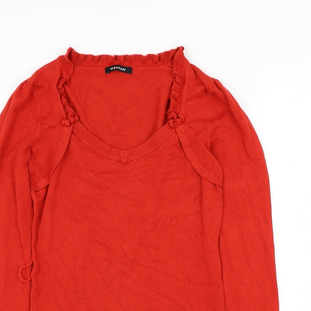 Morgan Womens Red V-Neck  Viscose Pullover Jumper Size XS