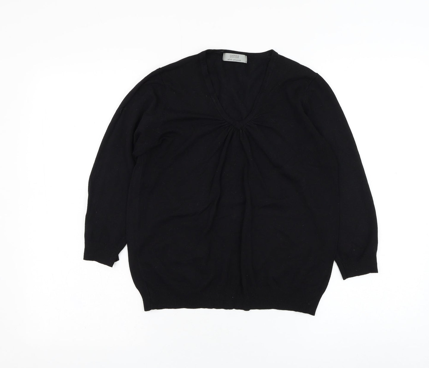 Marks and Spencer Womens Black V-Neck  Viscose Pullover Jumper Size 14