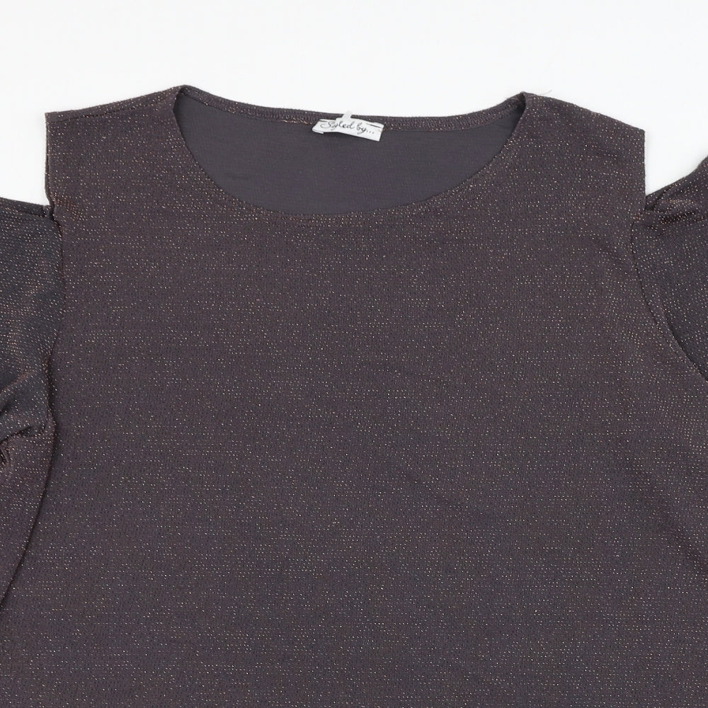Styled By Womens Purple  Nylon Basic Blouse Size XL Round Neck