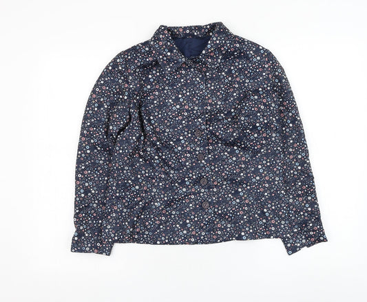Preworn Womens Blue Floral  Jacket Blazer Size S  Button