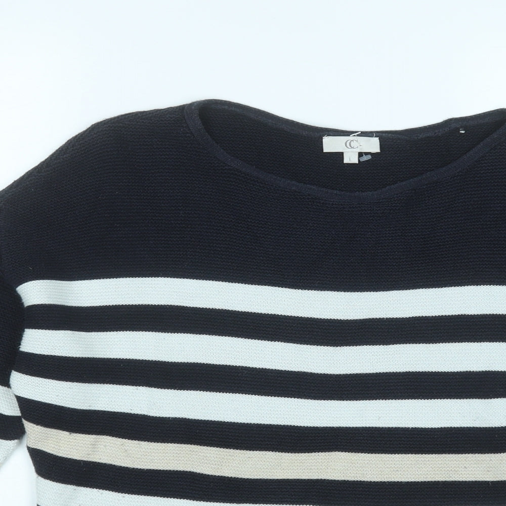 CC Womens Blue Round Neck Striped Cotton Pullover Jumper Size L