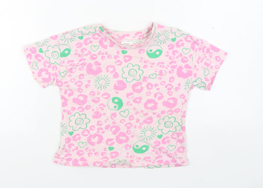 NEXT Girls Pink Animal Print 100% Cotton Basic T-Shirt Size 4 Years Round Neck Pullover