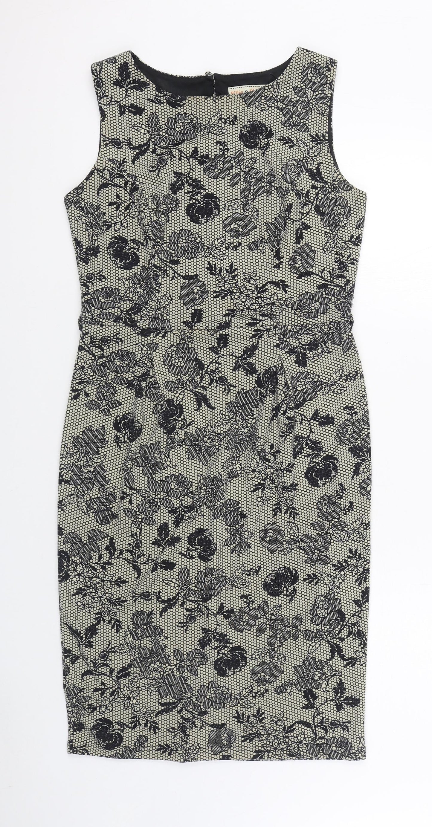 Dorothy Perkins Womens Black Geometric Polyester Sheath  Size 12  Boat Neck Button