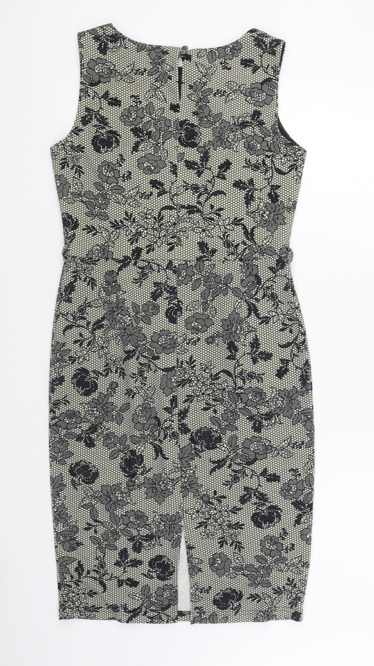 Dorothy Perkins Womens Black Geometric Polyester Sheath  Size 12  Boat Neck Button