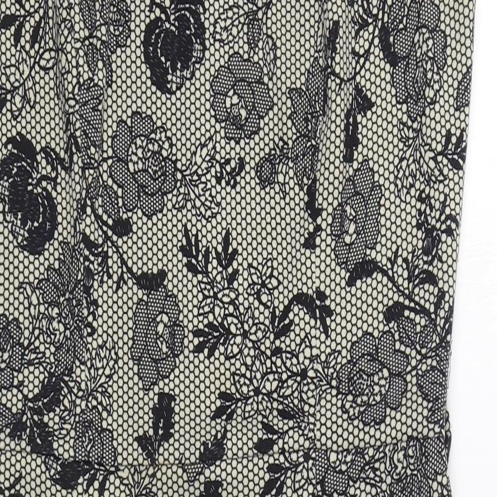 Dorothy Perkins Womens Black Geometric Polyester Sheath  Size 12  Boat Neck Button