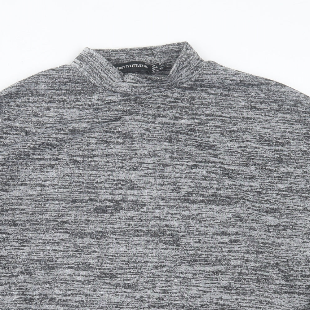 PRETTYLITTLETHING Womens Grey  Polyester Basic T-Shirt Size 8 High Neck