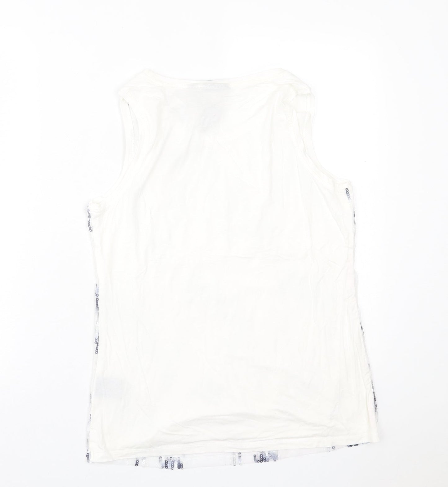 Attitude by Renee Womens White Geometric Polyester Basic Tank Size S Scoop Neck