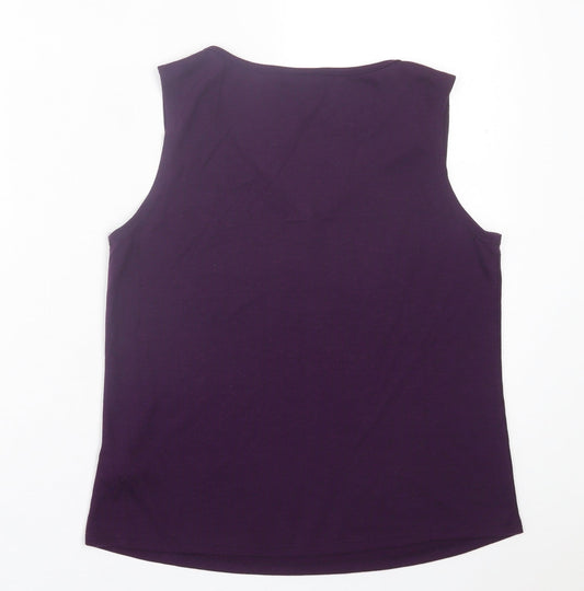 Antthony Womens Purple  Polyester Basic Tank Size S V-Neck