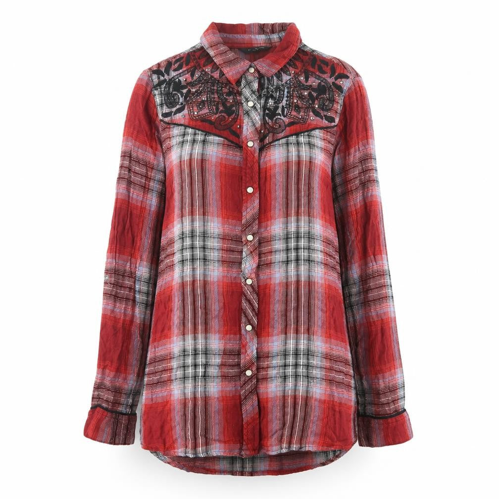 River Island Womens Red Plaid Viscose Basic Button-Up Size 6 Collared