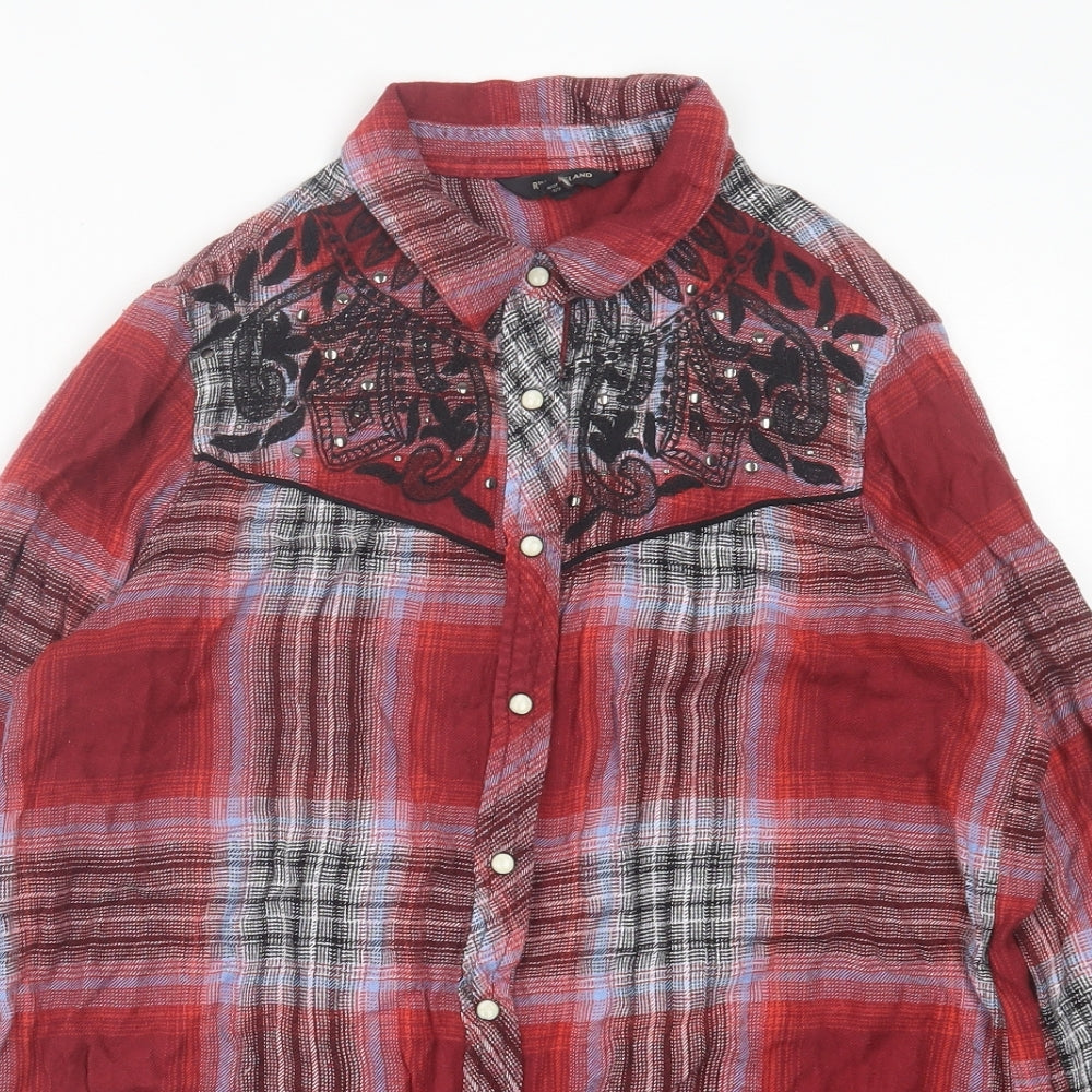 River Island Womens Red Plaid Viscose Basic Button-Up Size 6 Collared