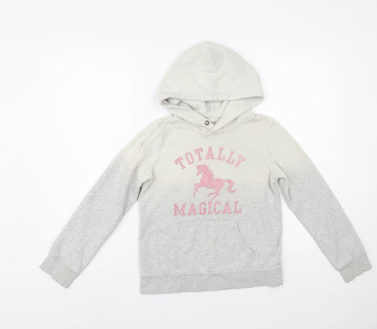 H&M Girls Grey  Cotton Pullover Hoodie Size 10-11 Years  Pullover - Unicorn