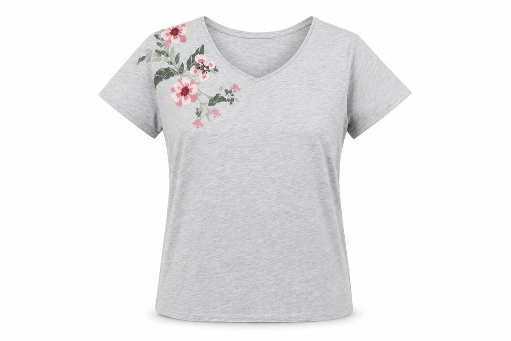 Soaked in Luxury Womens Grey  Polyester Basic T-Shirt Size S V-Neck