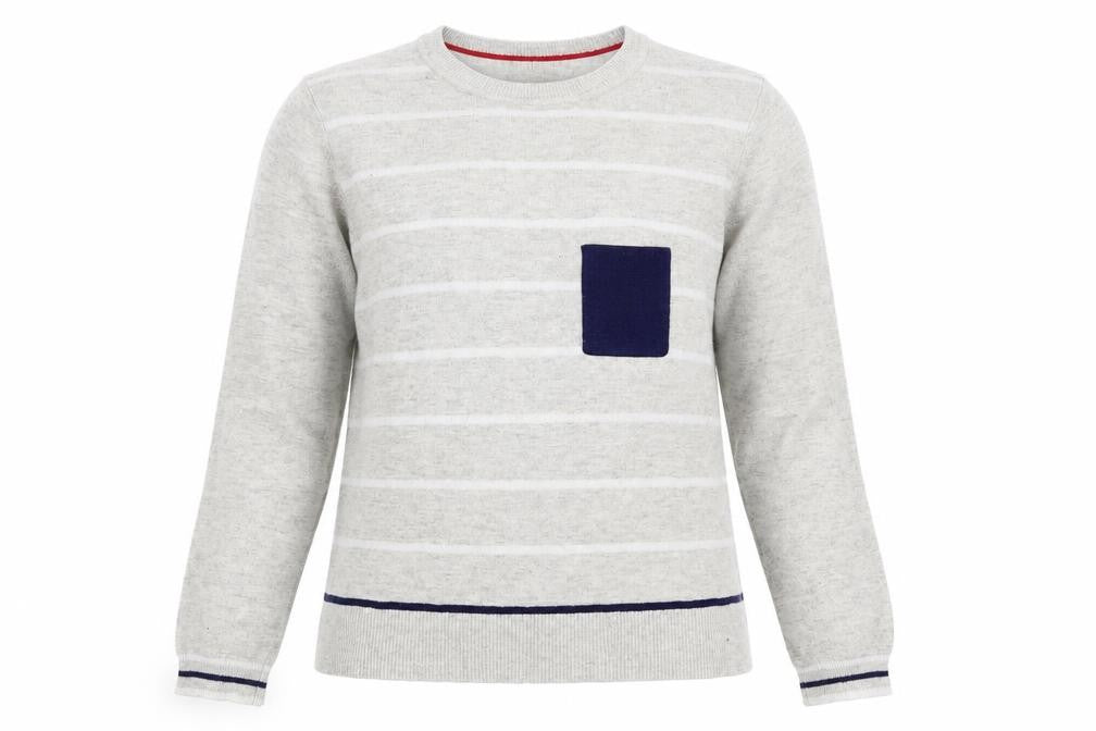 Oasis Womens Grey Crew Neck Striped Viscose Pullover Jumper Size L