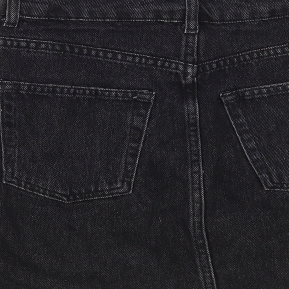 Topshop Womens Black  Cotton Mini Skirt Size 8   Button - Side Stripe