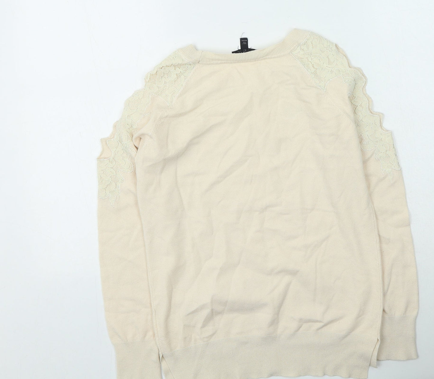 Topshop Womens Beige Round Neck  Viscose Pullover Jumper Size 6