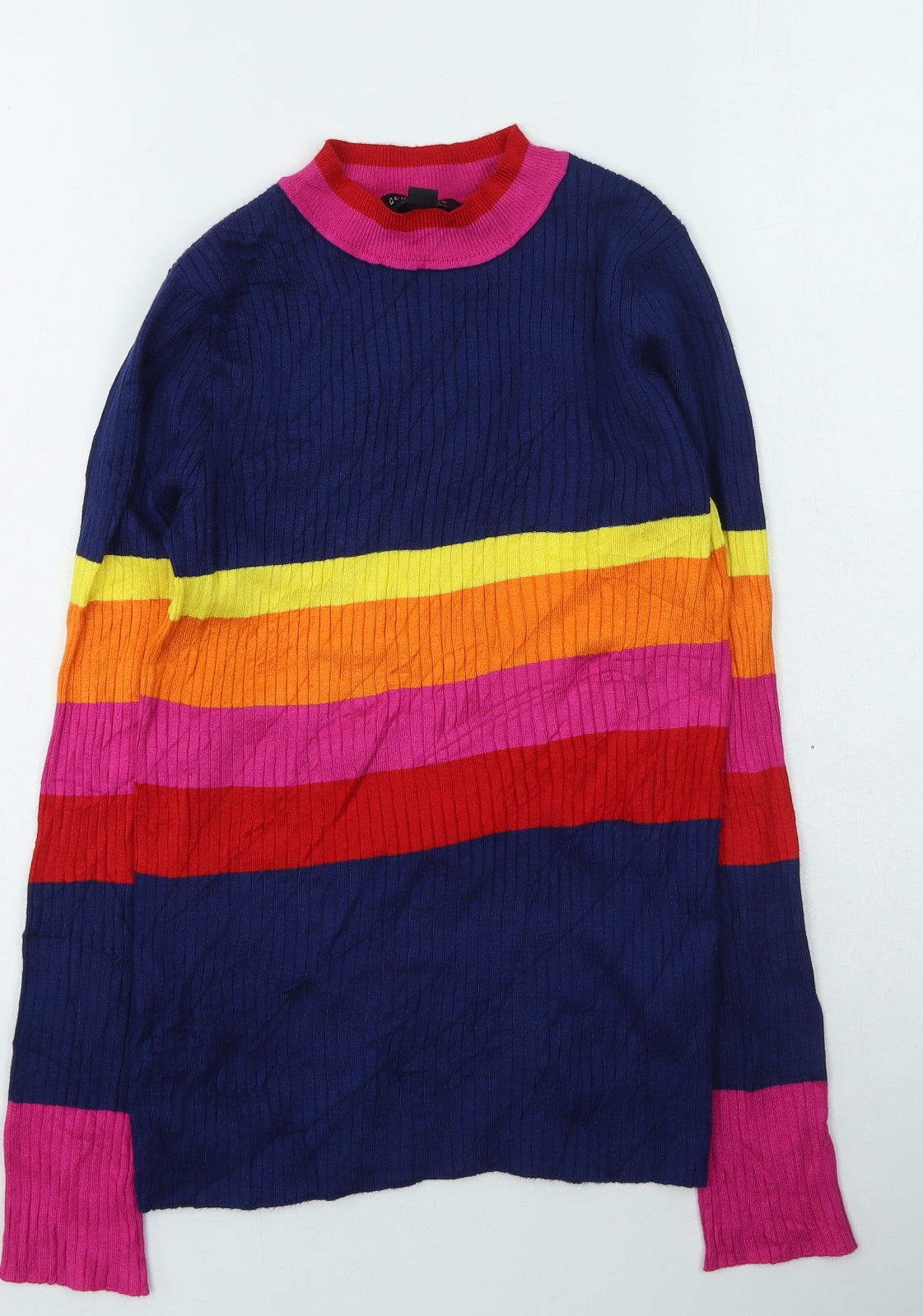QED London Womens Multicoloured High Neck Striped Viscose Pullover Jumper Size M