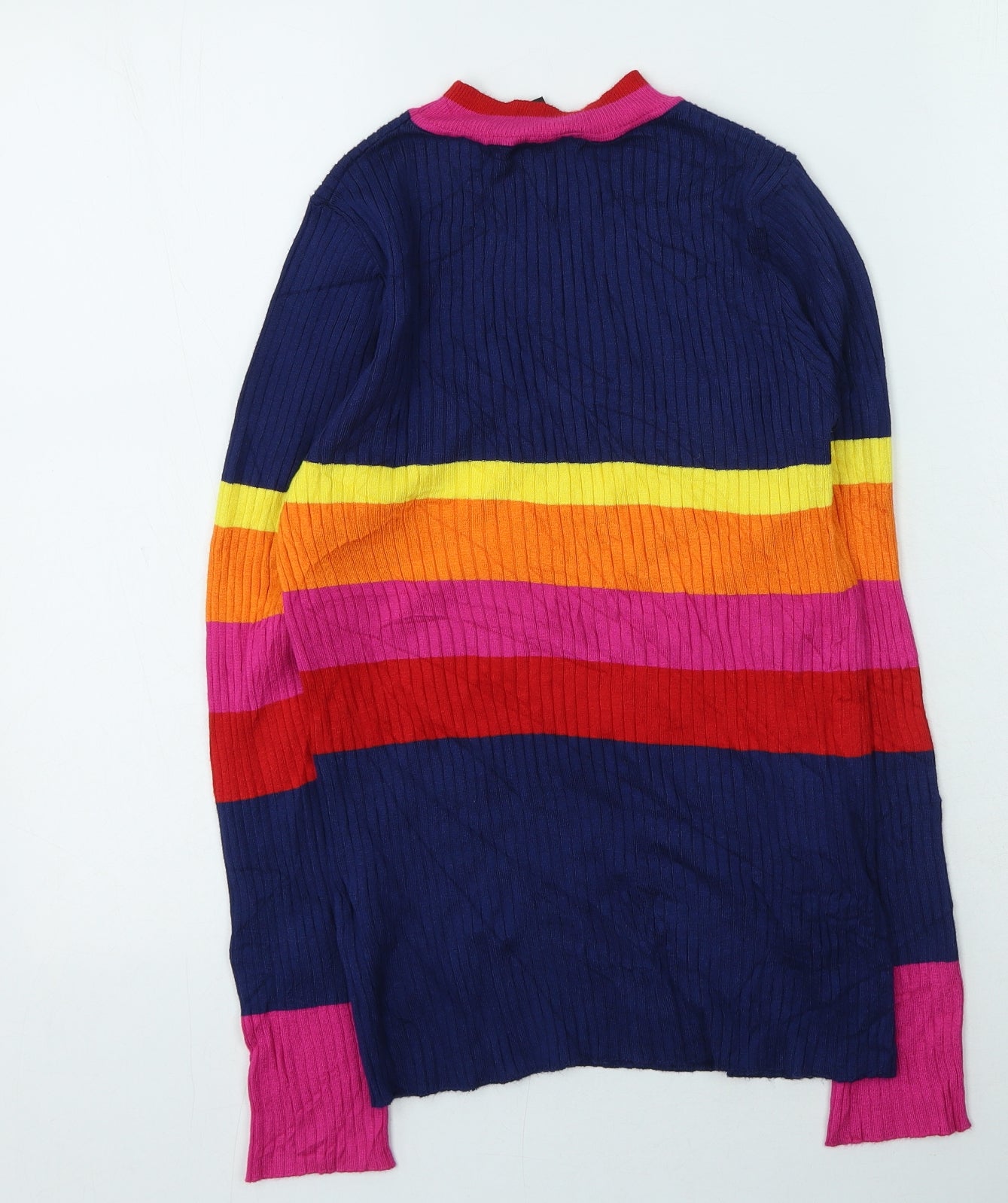 QED London Womens Multicoloured High Neck Striped Viscose Pullover Jumper Size M