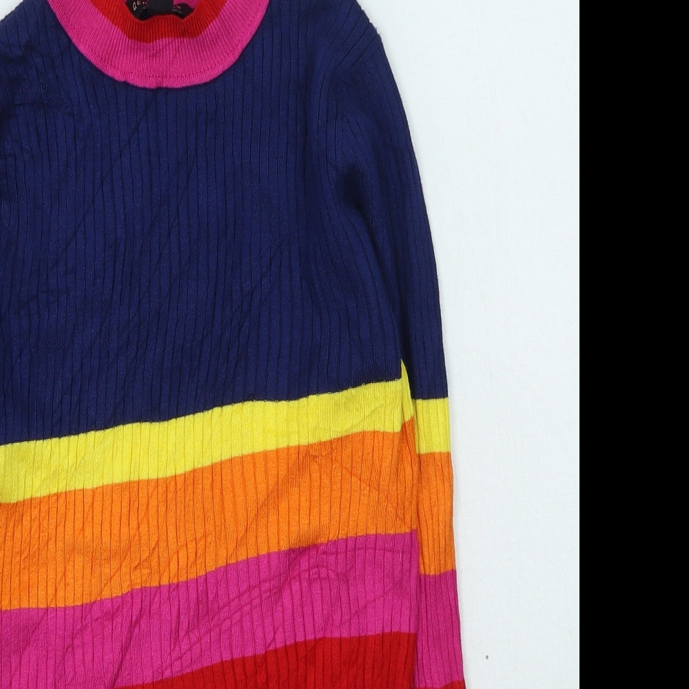 QED London Womens Multicoloured High Neck Striped Viscose Pullover Jumper Size M