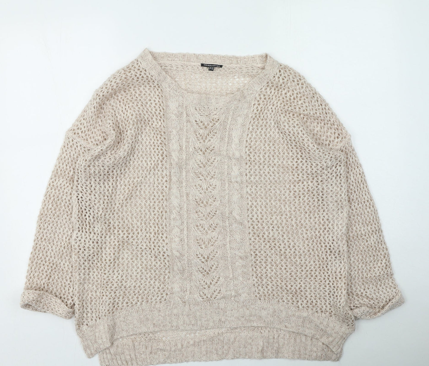 Warehouse Womens Pink Round Neck  Acrylic Pullover Jumper Size 16