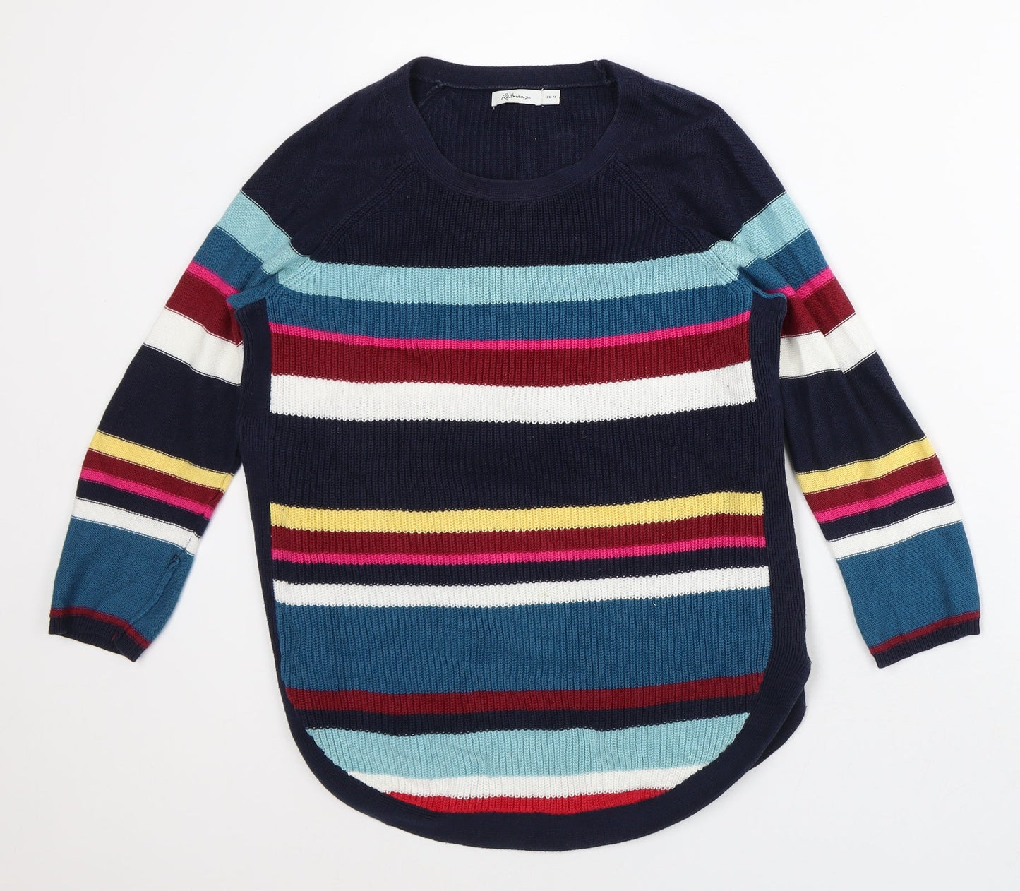 Reitmans Womens Multicoloured Round Neck Striped 100% Cotton Pullover Jumper Size XS