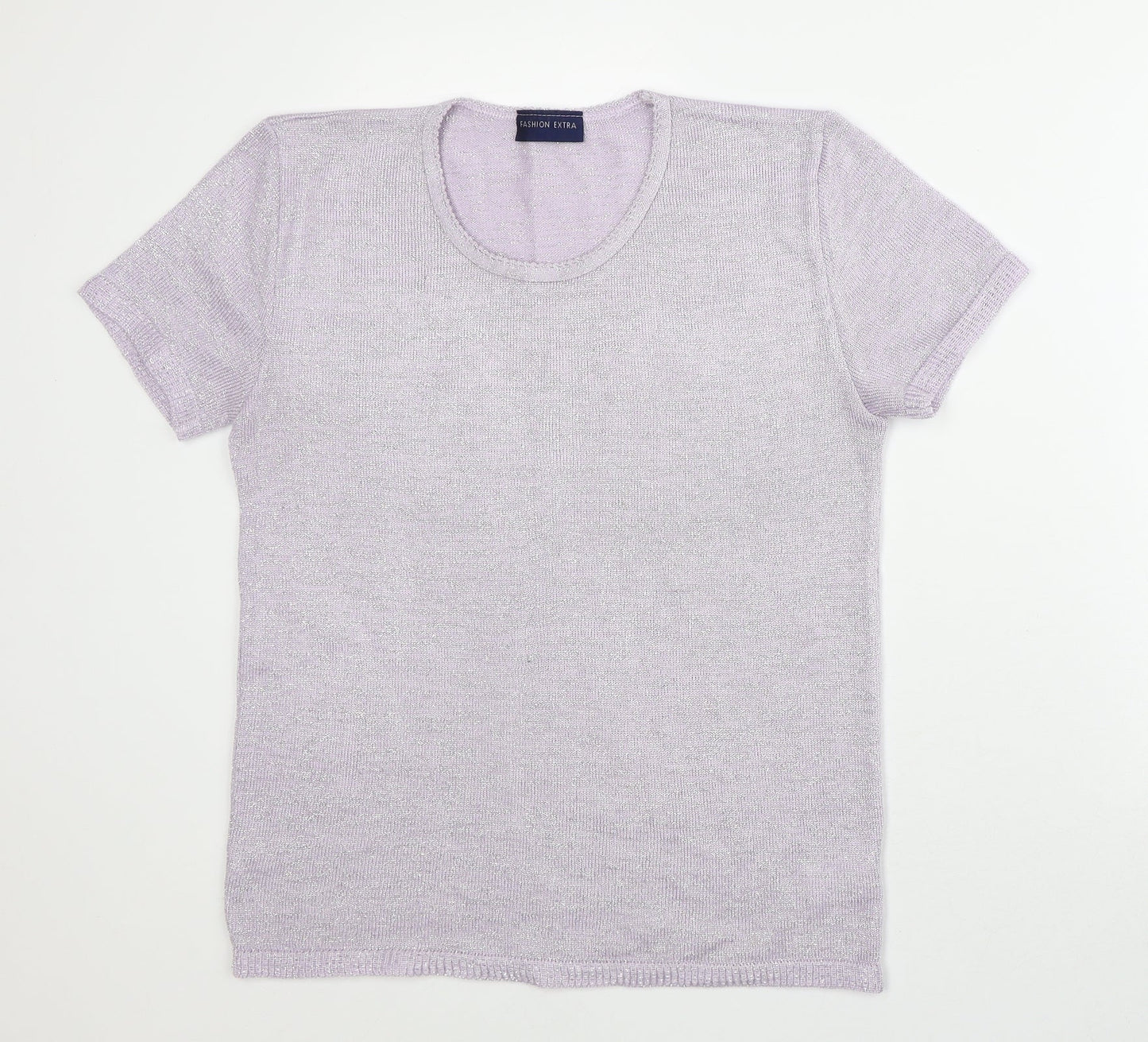 Fashion Extra Womens Purple  Acrylic Basic T-Shirt Size 12 Round Neck