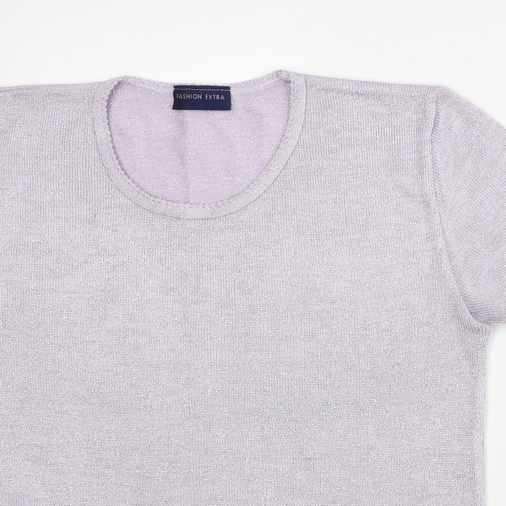 Fashion Extra Womens Purple  Acrylic Basic T-Shirt Size 12 Round Neck