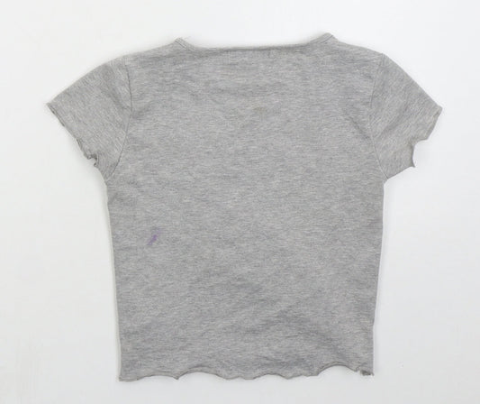 Denim Co Girls Grey  Cotton Basic T-Shirt Size 10-11 Years Crew Neck Pullover - No Bad Vibes