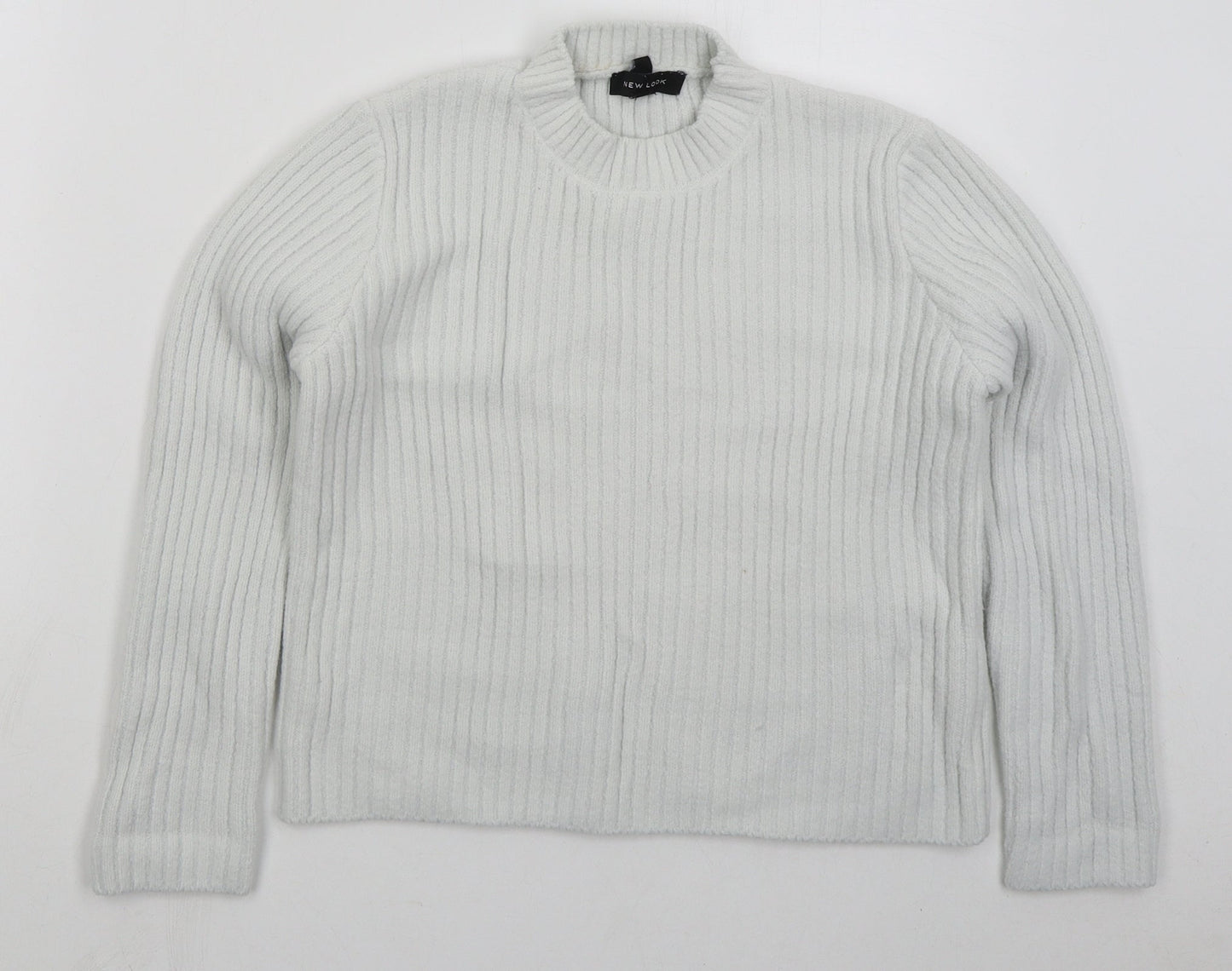 New Look Womens White Crew Neck  Nylon Pullover Jumper Size 10