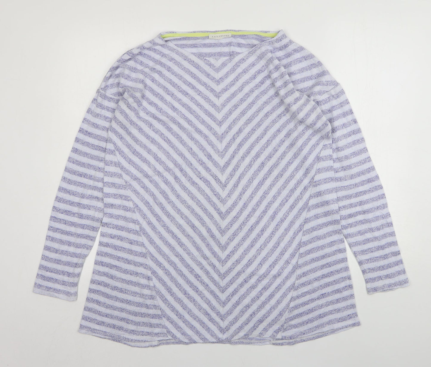 Retrology Womens Blue Round Neck Striped Rayon Pullover Jumper Size L