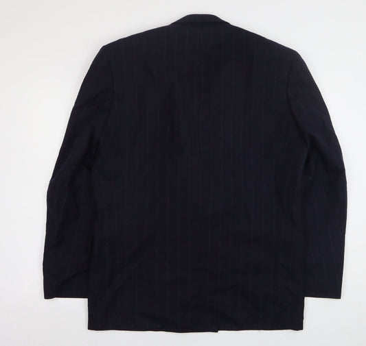George Mens Blue Striped Polyester Jacket Suit Jacket Size 42