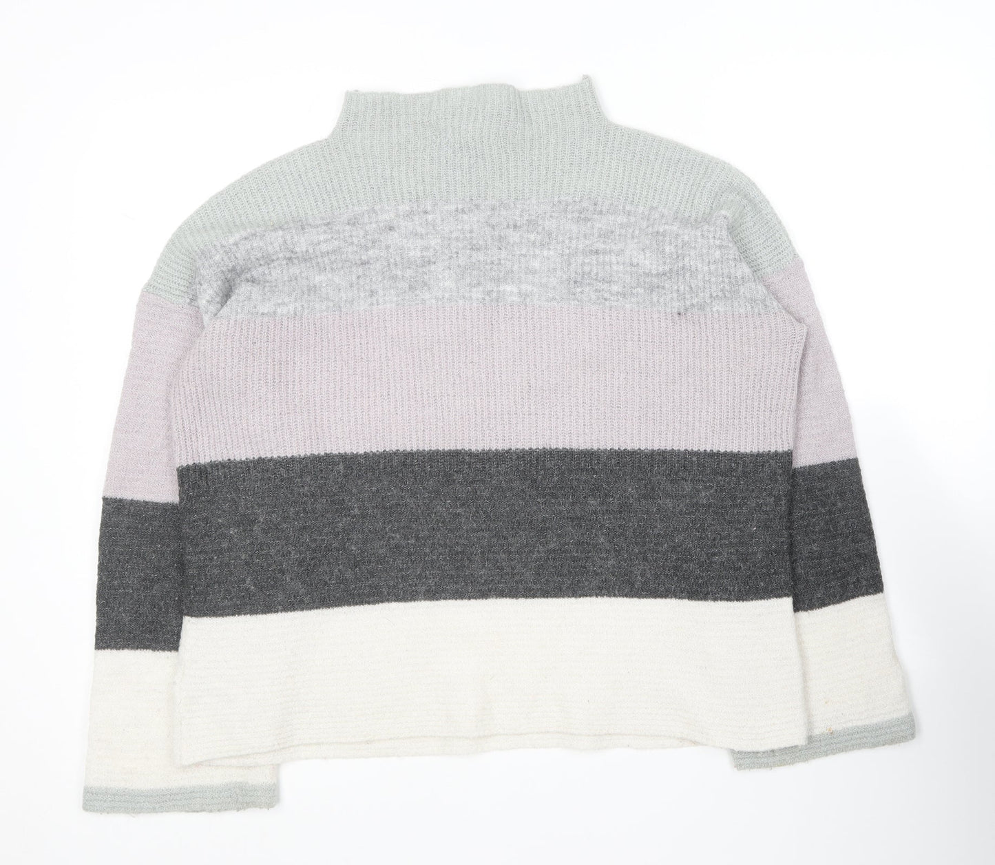 NEXT Womens Grey Crew Neck Striped Acrylic Pullover Jumper Size 12