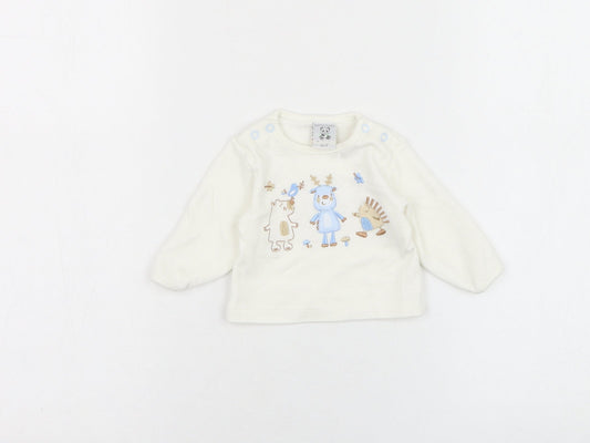 Just too cuddly Girls White  Cotton Pullover Jumper Size 0-3 Months  Pullover - Animal