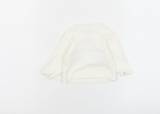 Just too cuddly Girls White  Cotton Pullover Jumper Size 0-3 Months  Pullover - Animal