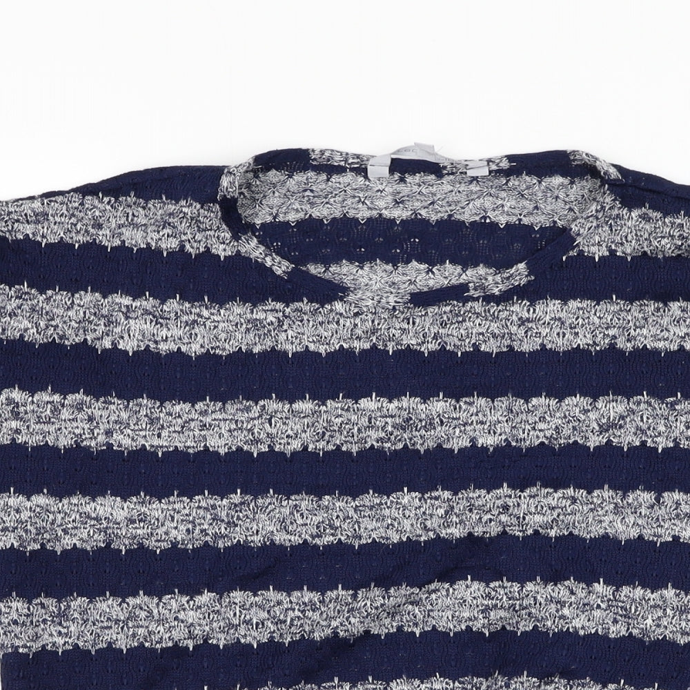 Red Herring Womens Blue Round Neck Striped Polyester Pullover Jumper Size 12