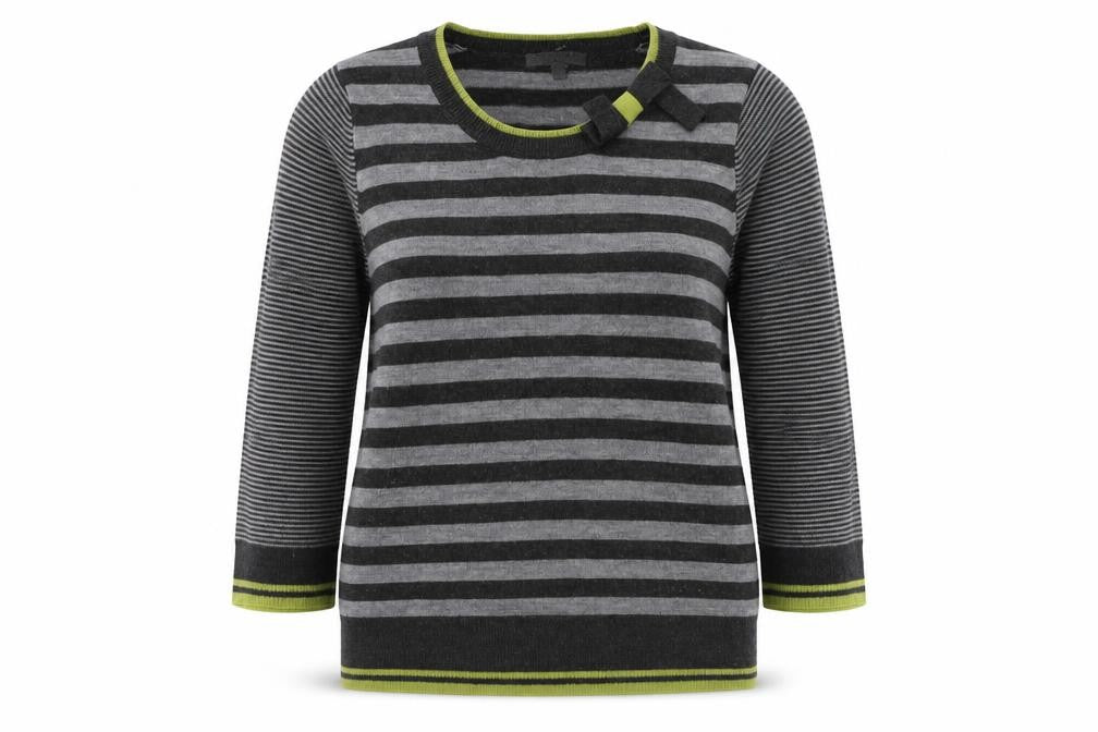 Marks and Spencer Womens Grey Round Neck Striped Acrylic Pullover Jumper Size 14