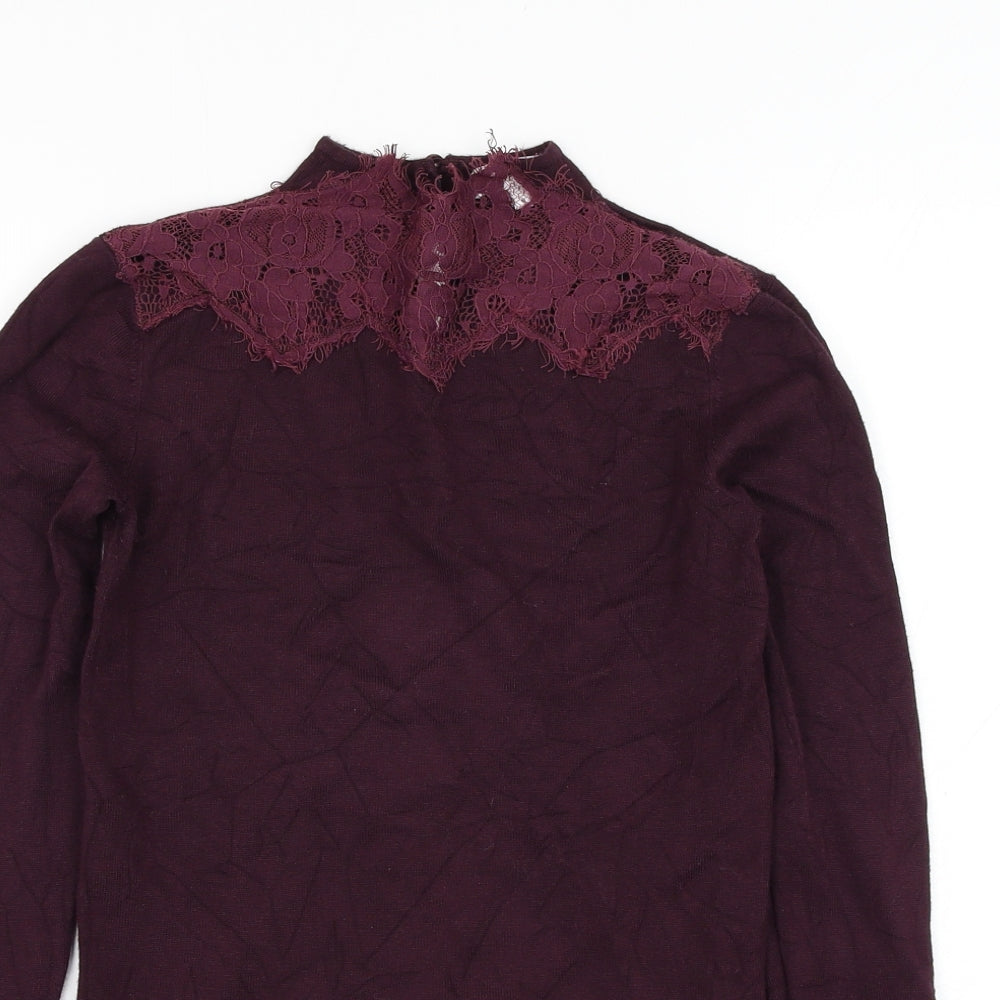 Warehouse Womens Purple Mock Neck  Viscose Pullover Jumper Size S