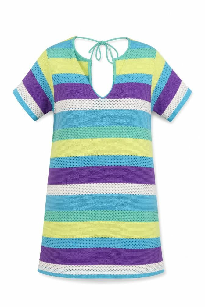 NEXT Womens Multicoloured Striped Polyester A-Line Size M V-Neck - BEACHWEAR