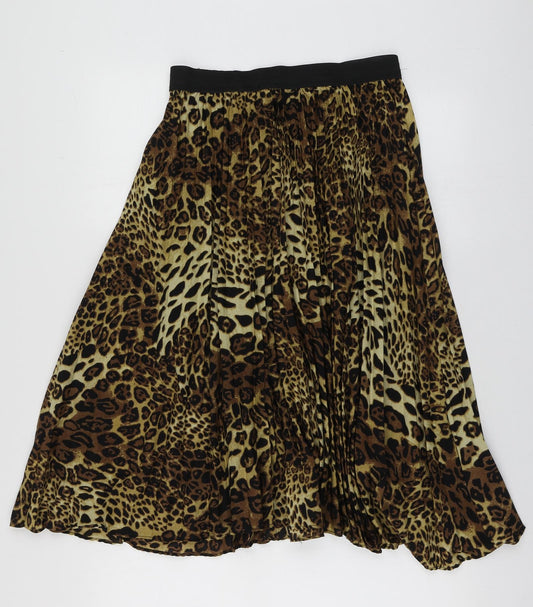 Missi London Womens Brown Animal Print Polyester Skater Skirt Size 8