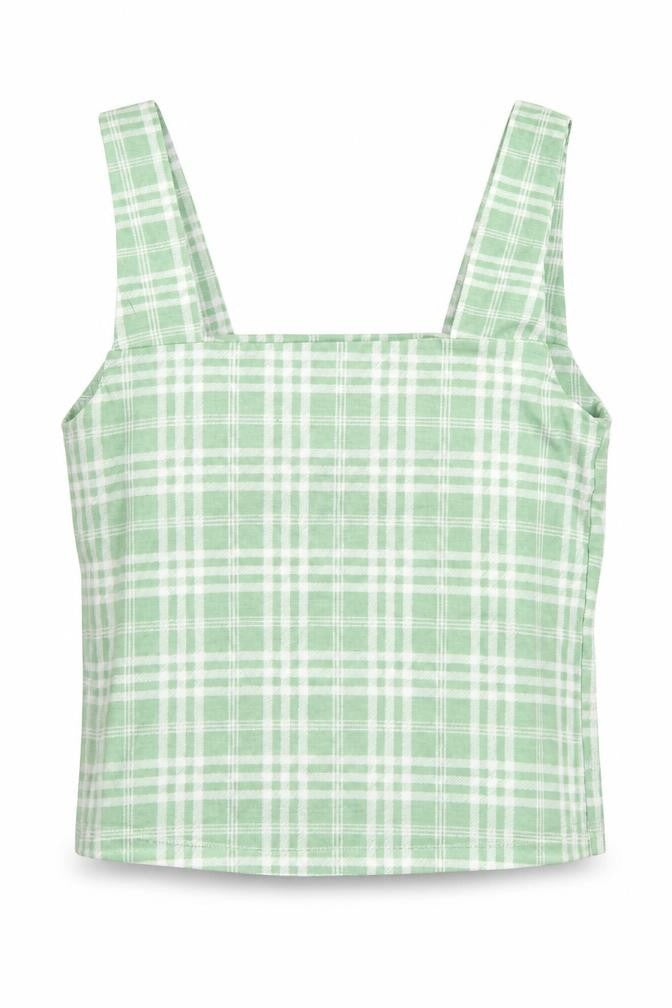 New Look Girls Green Plaid Cotton Basic T-Shirt Size 10-11 Years Square Neck