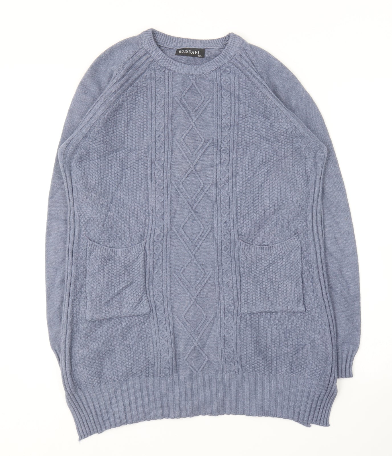 Buisdaei Womens Blue Round Neck  Acrylic Pullover Jumper Size M