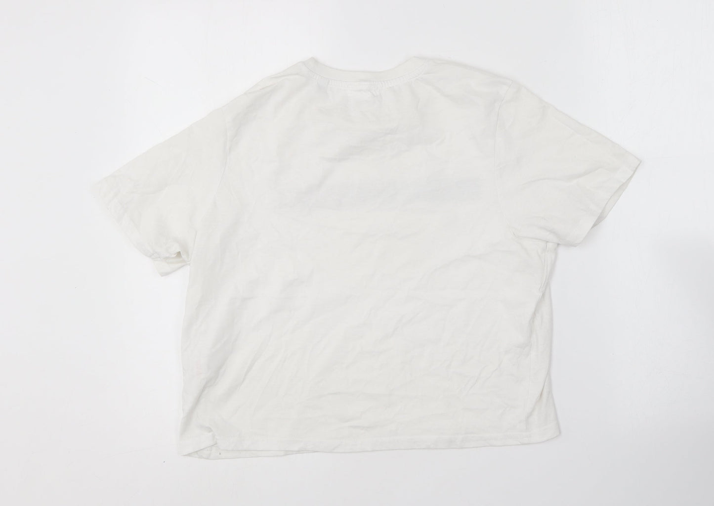 The Paper Press Womens White  Cotton Basic T-Shirt Size M Round Neck