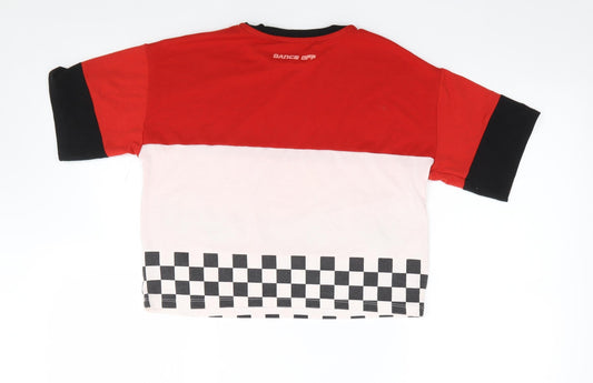 River Island Girls Multicoloured Geometric Polyester Jersey T-Shirt Size 11-12 Years Crew Neck Pullover