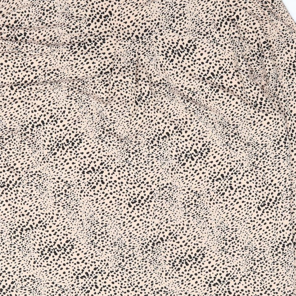 Nw Look  Womens Beige Animal Print Polyester Jersey Blouse Size 14 V-Neck